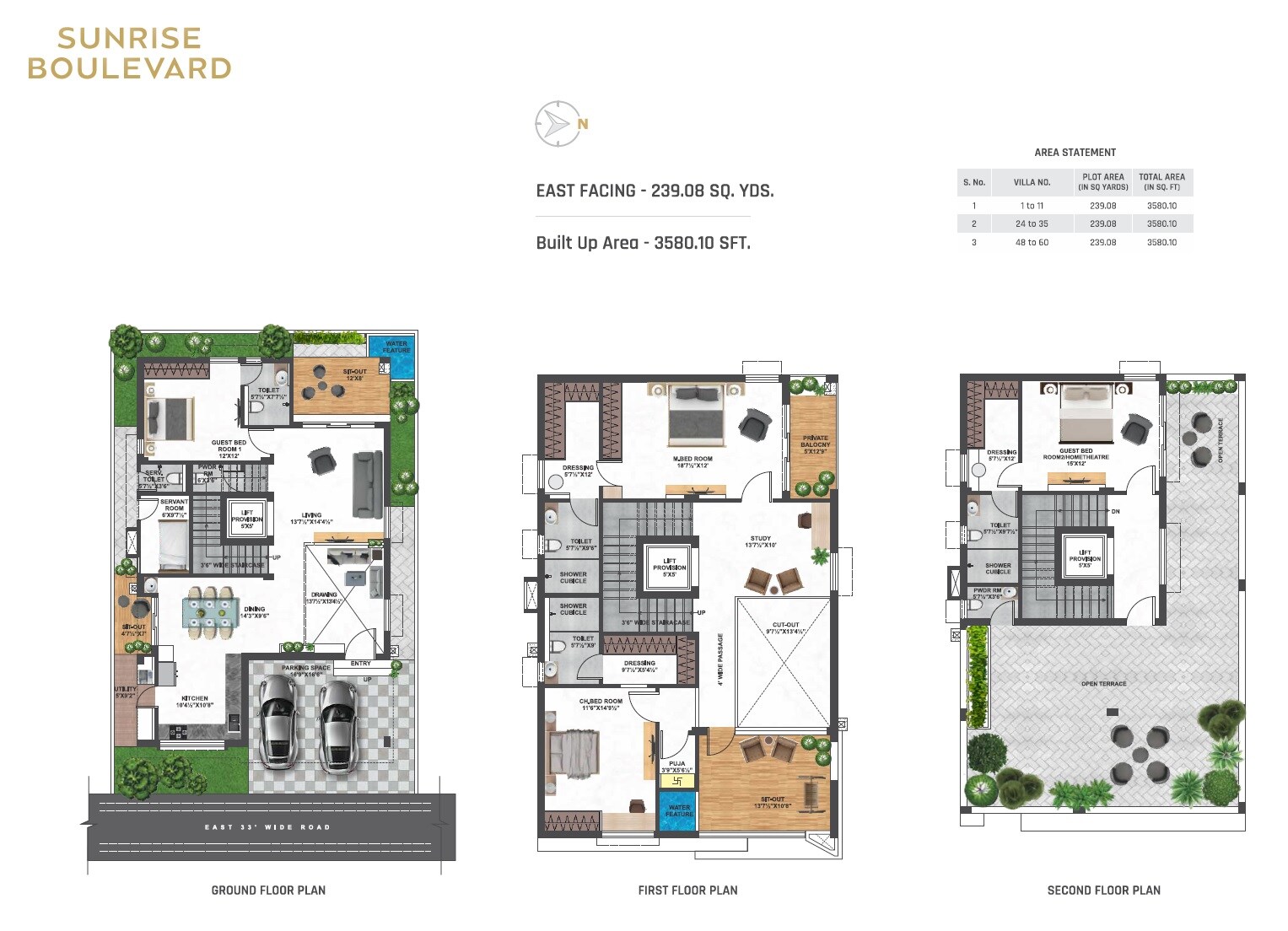 Floor plan of 4 BHK 3580 Sq. Ft. Villa in Nimma Sunrise Boulevard, Hyderabad