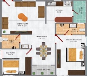 Floor plan of 2 BHK 653 Sq. Ft. Apartment in Nirmal Solitaire, Hyderabad