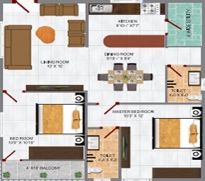 Floor plan of 2 BHK 709 Sq. Ft. Apartment in Nirmal Solitaire, Hyderabad
