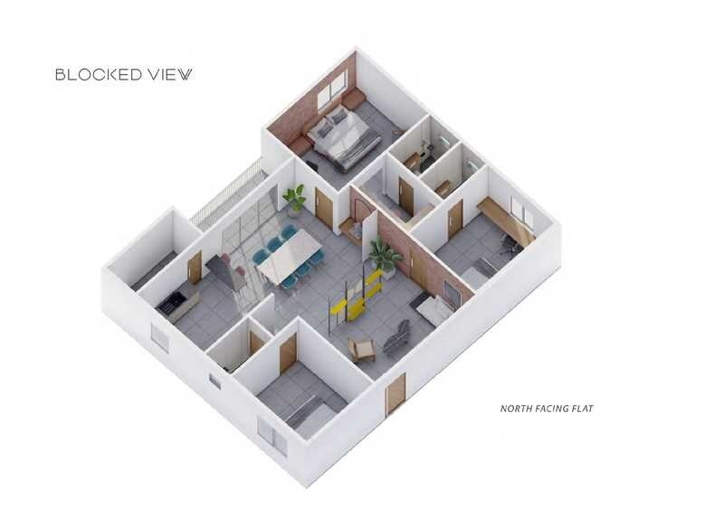 Floor plan of 3 BHK 1890 Sq. Ft. Apartment in Nirvana Belleza, Hyderabad