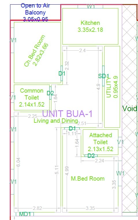Floor plan of 2 BHK 1284 Sq. Ft. Apartment in Nishanth GMRC Divine, Hyderabad