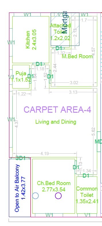Floor plan of 2 BHK 1209 Sq. Ft. Apartment in Nishanth GMRC Laurel Heights, Hyderabad