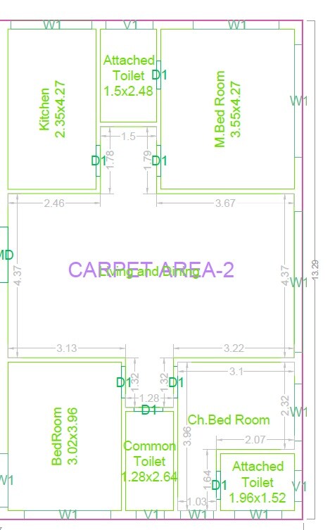Floor plan of 3 BHK 1559 Sq. Ft. Apartment in Nishanth GMRC Laurel Heights, Hyderabad