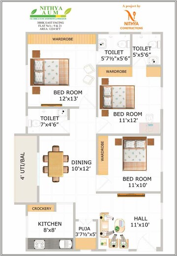  3 BHK Apartment at Nithya Aum, Pocharam – for Sale