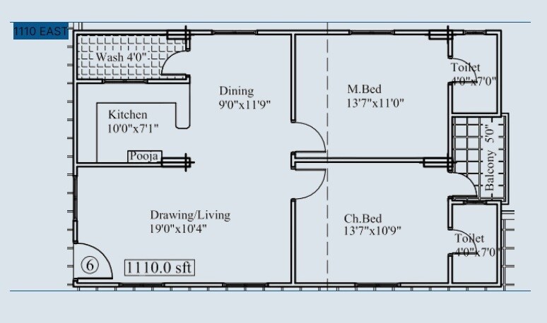 Floor plan of 2 BHK 1110 Sq. Ft. Apartment in NLC Aroha, Hyderabad