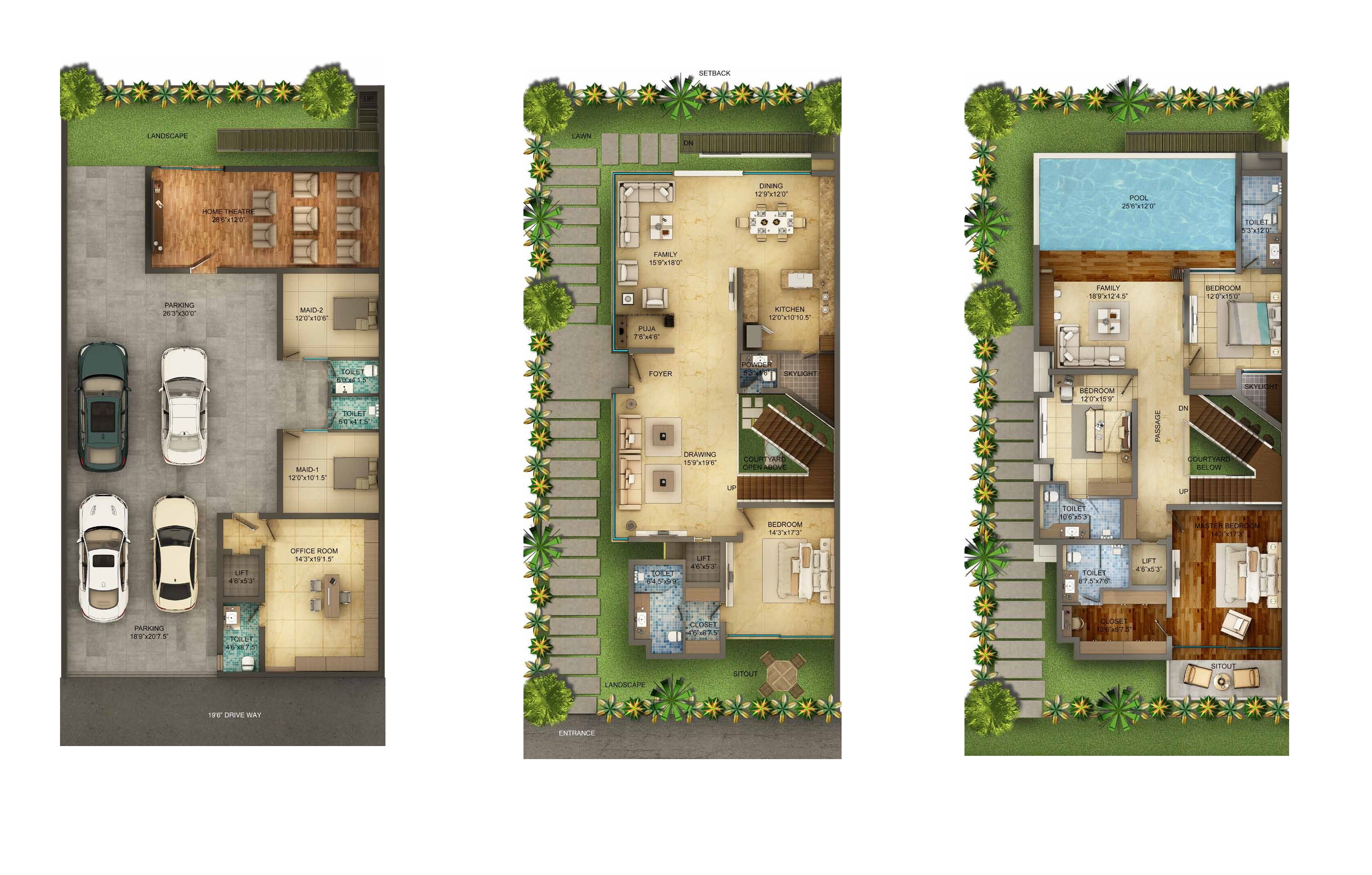 Floor plan of 3 BHK 4600 Sq. Ft. Villa in Northstar Hillside, Hyderabad