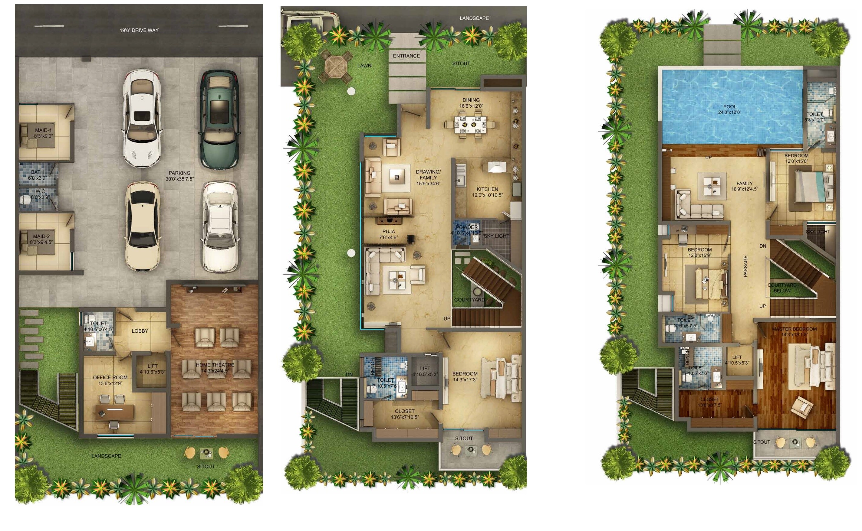 Floor plan of 4 BHK 5300 Sq. Ft. Villa in Northstar Hillside, Hyderabad