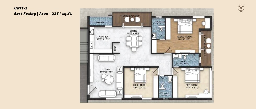Floor plan of 3 BHK 2351 Sq. Ft. Apartment in Northstar Leela, Hyderabad