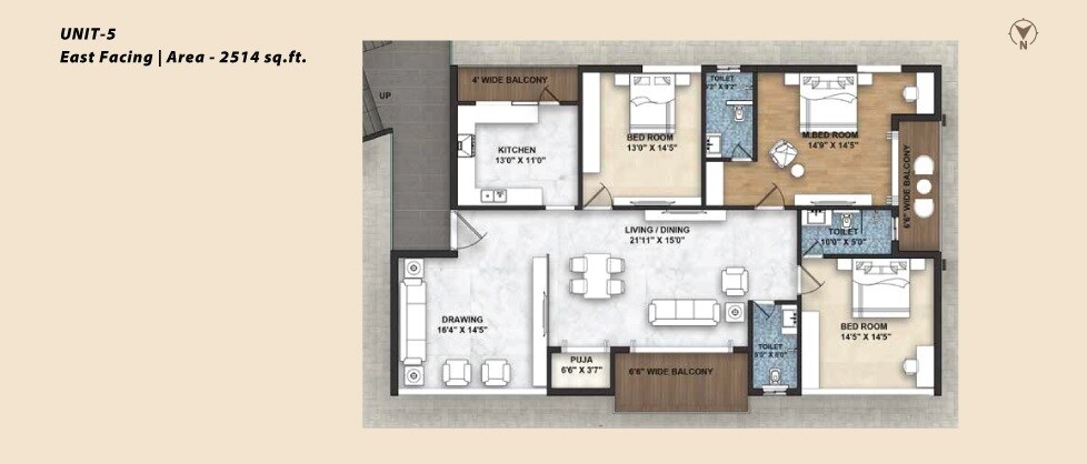 Floor plan of 3 BHK 2514 Sq. Ft. Apartment in Northstar Leela, Hyderabad