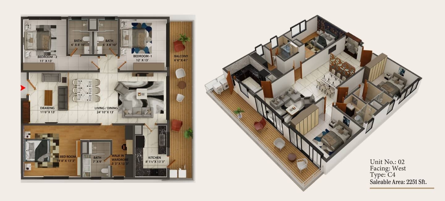 Floor plan of 3 BHK 2251 Sq. Ft. Apartment in Northstar SP Palacio, Hyderabad