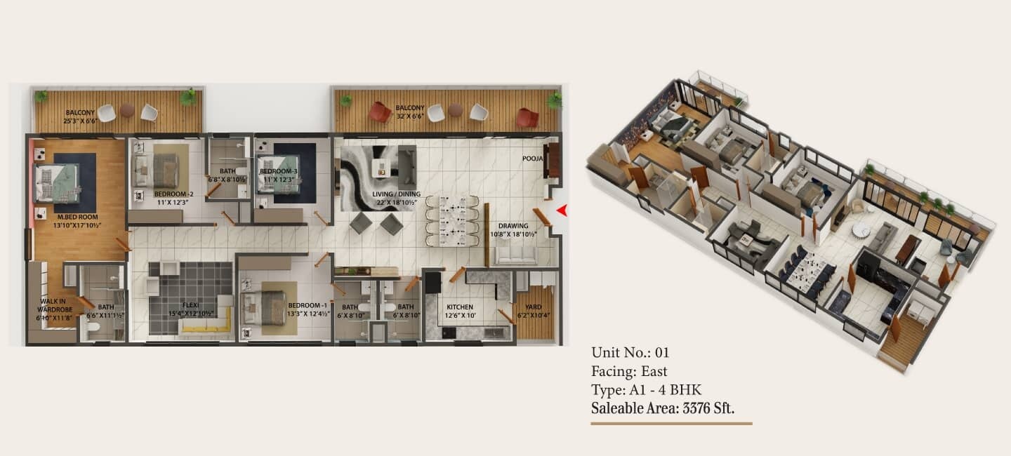 Floor plan of 4 BHK 3376 Sq. Ft. Apartment in Northstar SP Palacio, Hyderabad