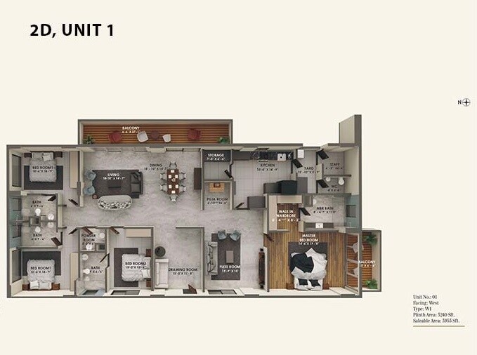 Floor plan of 4 BHK 3955 Sq. Ft. Apartment in Northstar SP Palacio, Hyderabad