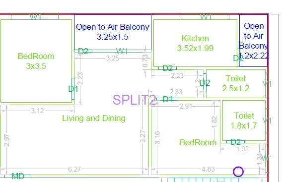 Floor plan of 2 BHK 1164 Sq. Ft. Apartment in NRK The Luxor, Hyderabad