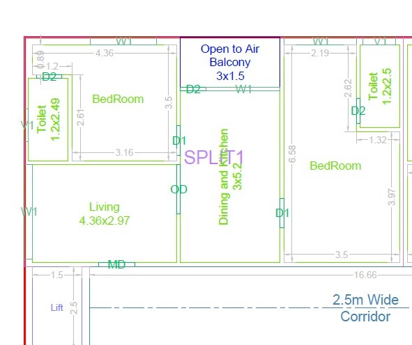 Floor plan of 2 BHK 1174 Sq. Ft. Apartment in NRK The Luxor, Hyderabad