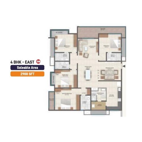 Floor plan of 4 BHK 2988 Sq. Ft. Apartment in NSL East County, Hyderabad
