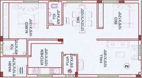 2 BHK 1165 Sq. Ft. Apartment in NVR Sree Sainatha Towers