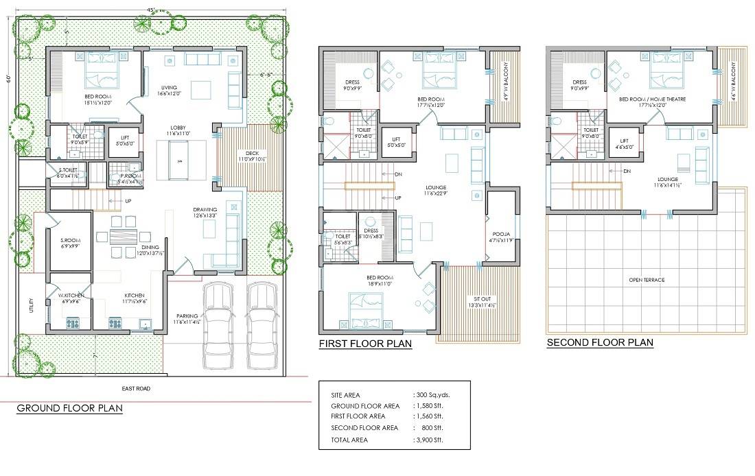 Floor plan of 4 BHK 3333 Sq. Ft. Villa in Om Sree Malabar Greens, Hyderabad