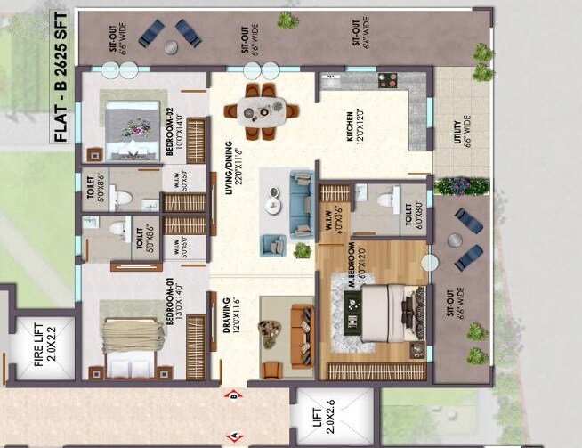3 BHK 2625 Sq. Ft. Apartment
