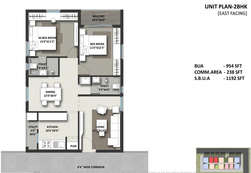 Floor plan of 2 BHK 1192 Sq. Ft. Apartment in Orange Artha, Hyderabad