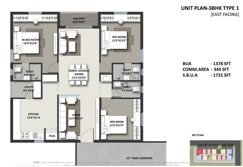 Floor plan of 3 BHK 1723 Sq. Ft. Apartment in Orange Artha, Hyderabad