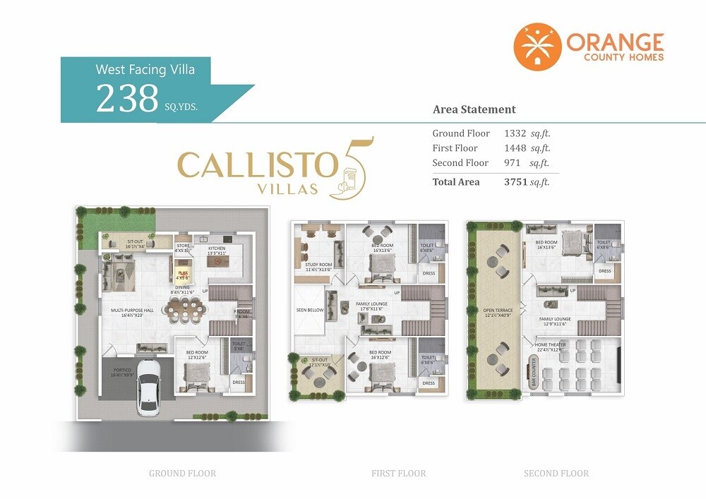 Floor plan of 4 BHK 3751 Sq. Ft. Villa in Orange Callisto 5 Villas, Hyderabad