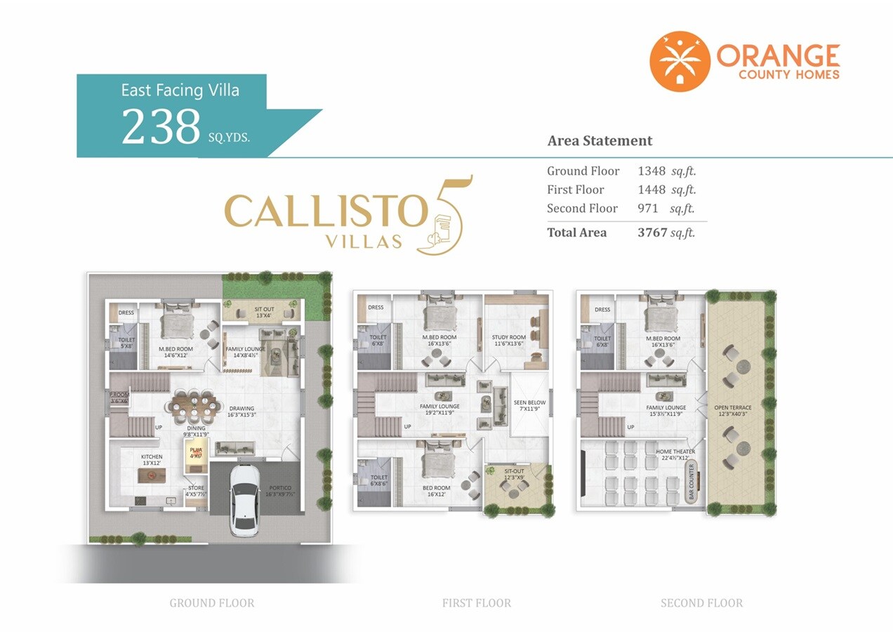 Floor plan of 4 BHK 3767 Sq. Ft. Villa in Orange Callisto 5 Villas, Hyderabad