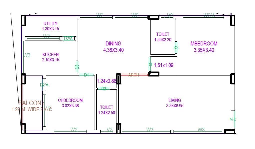 Floor plan of 2 BHK 1150 Sq. Ft. Apartment in Orange Elite, Hyderabad