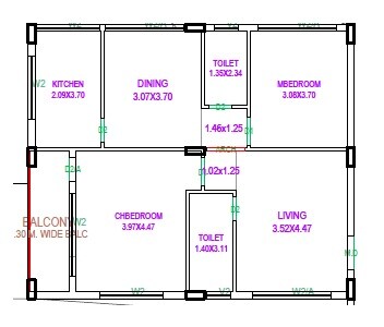 Floor plan of 2 BHK 1280 Sq. Ft. Apartment in Orange Elite, Hyderabad