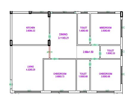 Floor plan of 3 BHK 1790 Sq. Ft. Apartment in Orange Elite, Hyderabad