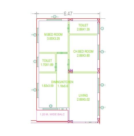 Floor plan of 2 BHK 1115 Sq. Ft. Apartment in P And K Brindavanam, Hyderabad