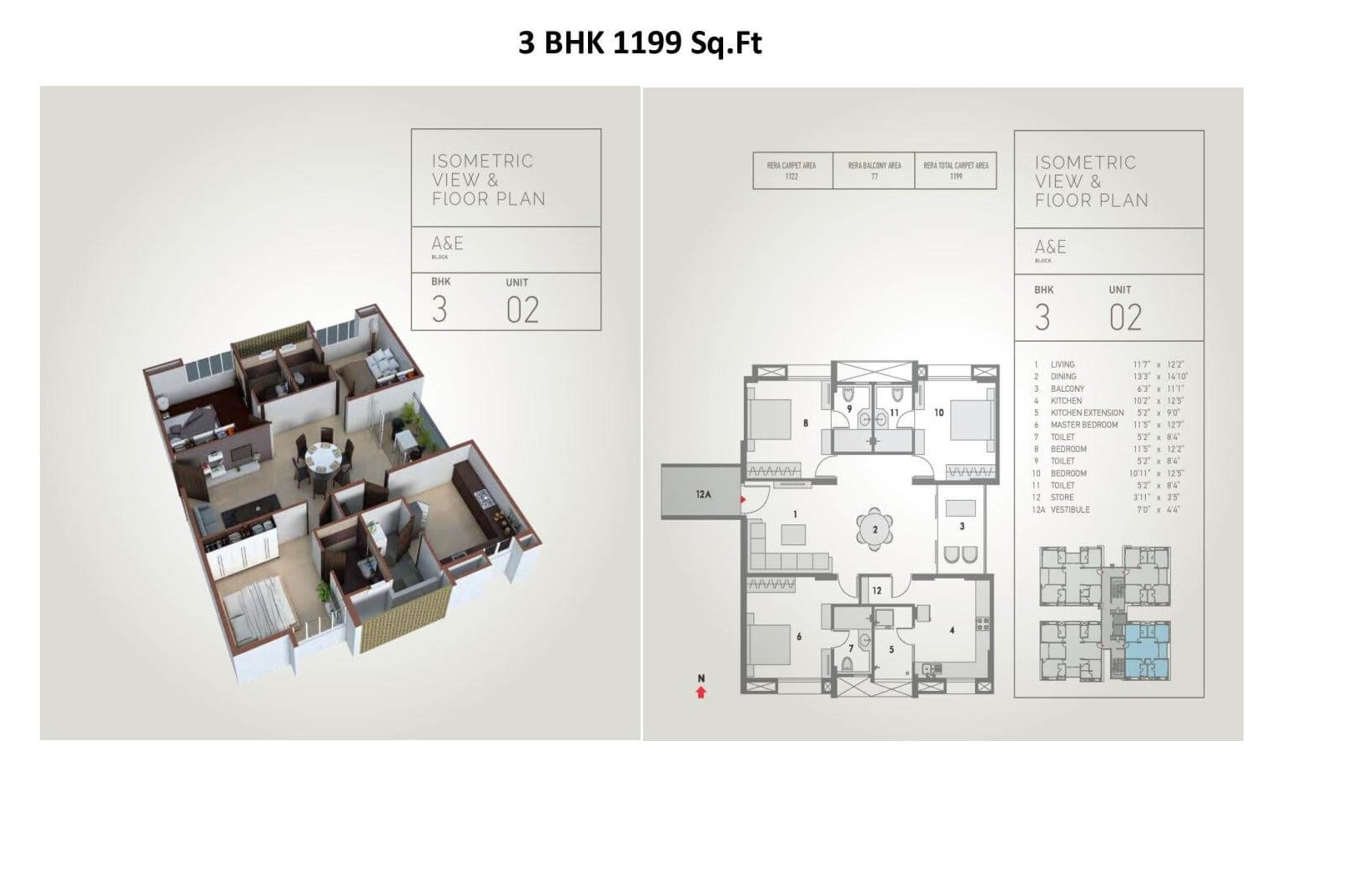 3 BHK 1199 Sq. Ft. Apartment