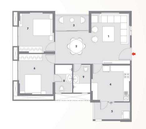 Floor plan of 2 BHK 797 Sq. Ft. Apartment in Pacifica Hillcrest Phase 1, Hyderabad