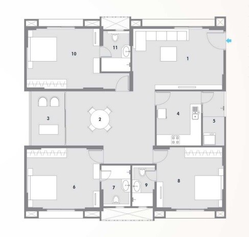 Floor plan of 3 BHK 1202 Sq. Ft. Apartment in Pacifica Hillcrest Phase 1, Hyderabad