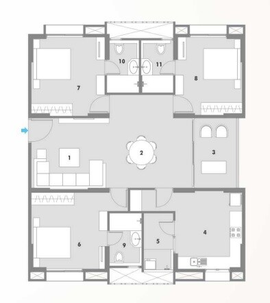 Floor plan of 3 BHK 1215 Sq. Ft. Apartment in Pacifica Hillcrest Phase 1, Hyderabad
