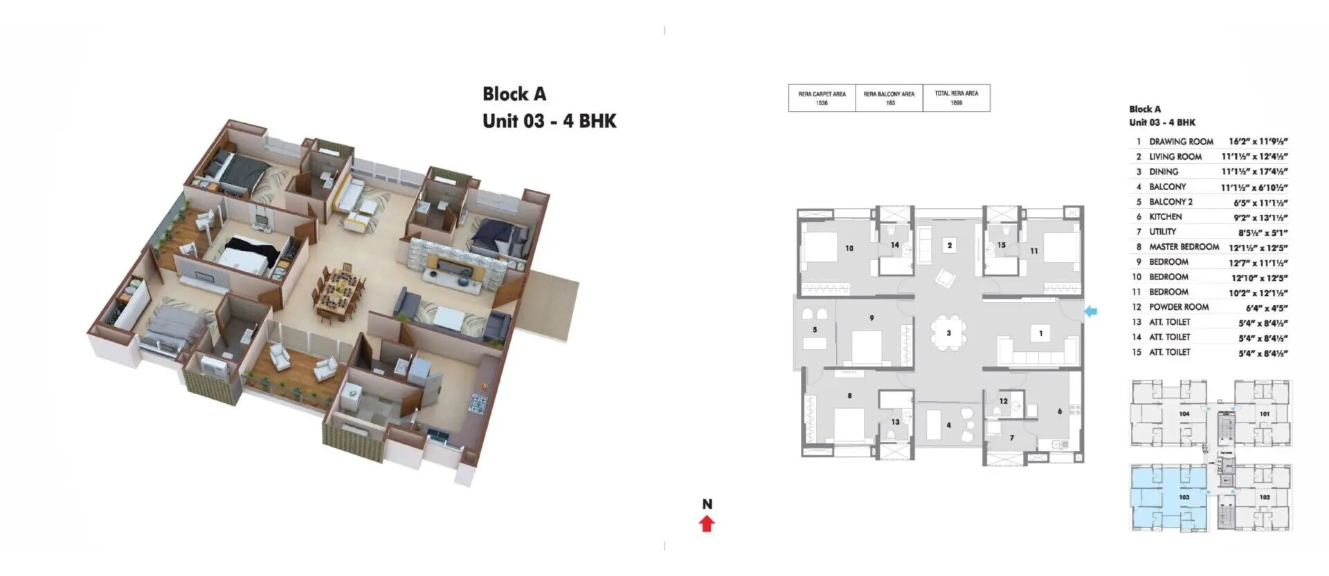 Floor plan of 4 BHK 1699 Sq. Ft. Apartment in Pacifica Hillcrest Phase 2, Hyderabad