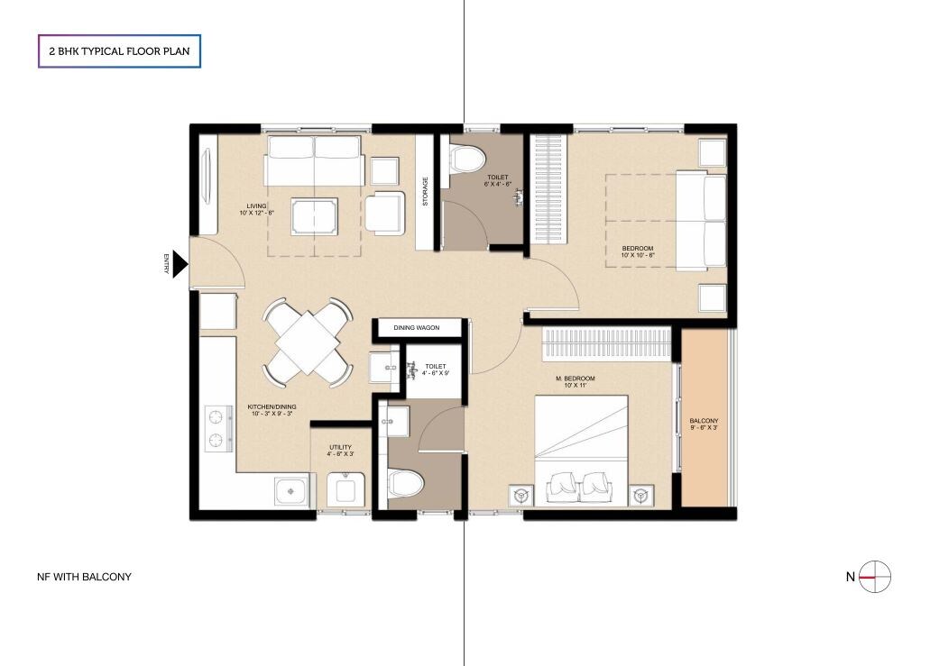 Floor plan of 2 BHK 925 Sq. Ft. Apartment in Pacifica  Nebula Aavaas, Hyderabad