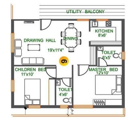 Floor plan of 2 BHK 936 Sq. Ft. Apartment in Pallavi Aashray, Hyderabad