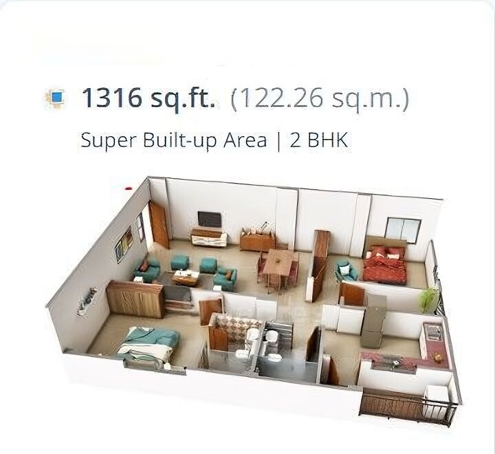 Floor plan of 2 BHK 1316 Sq. Ft. Apartment in Pallavi Gardenia, Hyderabad