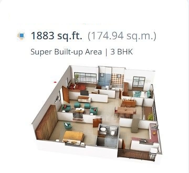 Floor plan of 3 BHK 1883 Sq. Ft. Apartment in Pallavi Gardenia, Hyderabad