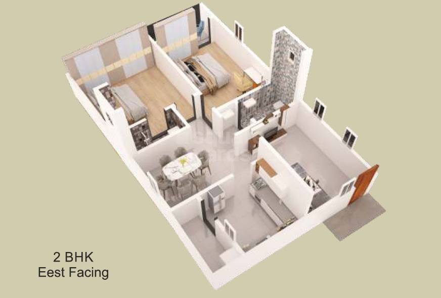 Floor plan of 2 BHK 1250 Sq. Ft. Apartment in Panchajanya Syamala Elite, Hyderabad