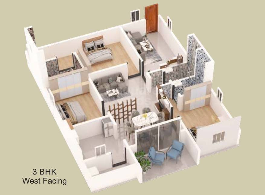 Floor plan of 3 BHK 1560 Sq. Ft. Apartment in Panchajanya Syamala Elite, Hyderabad