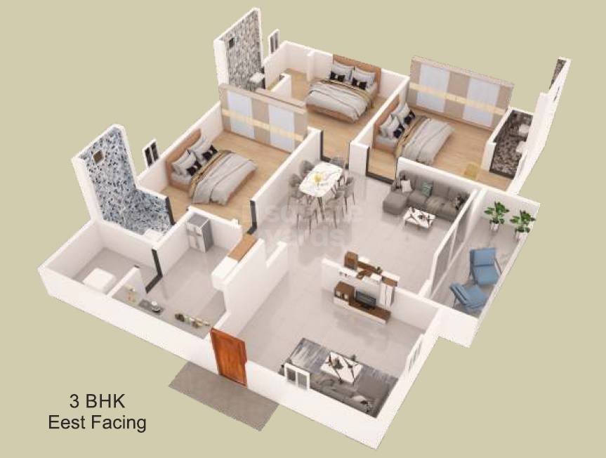 Floor plan of 3 BHK 1700 Sq. Ft. Apartment in Panchajanya Syamala Elite, Hyderabad