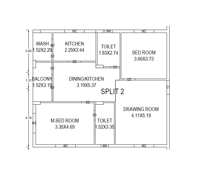 Floor plan of 2 BHK 1280 Sq. Ft. Apartment in Paramount Hill County, Hyderabad