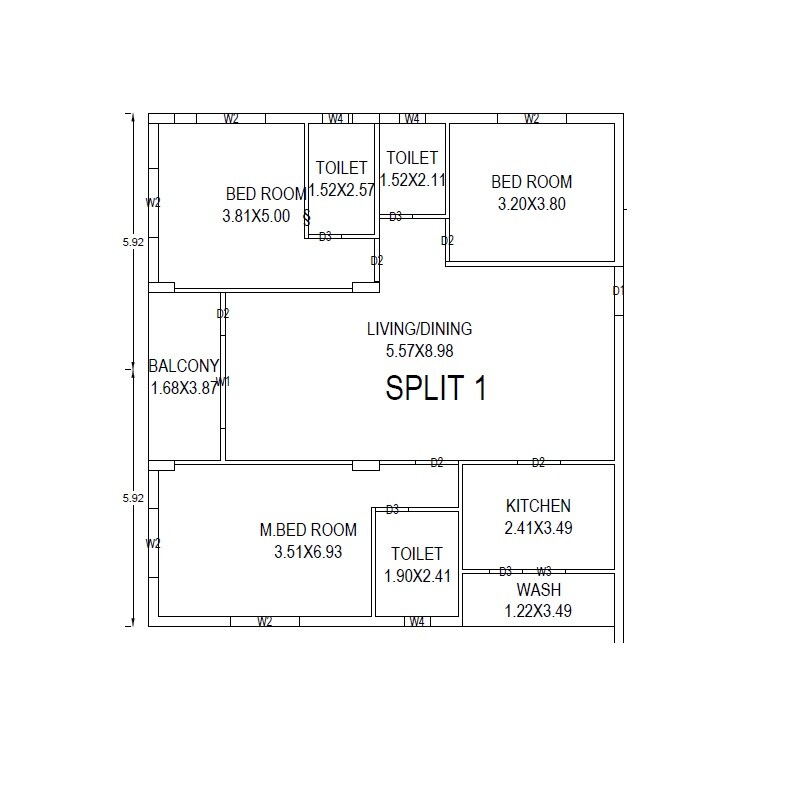 Floor plan of 3 BHK 1370 Sq. Ft. Apartment in Paramount Hill County, Hyderabad