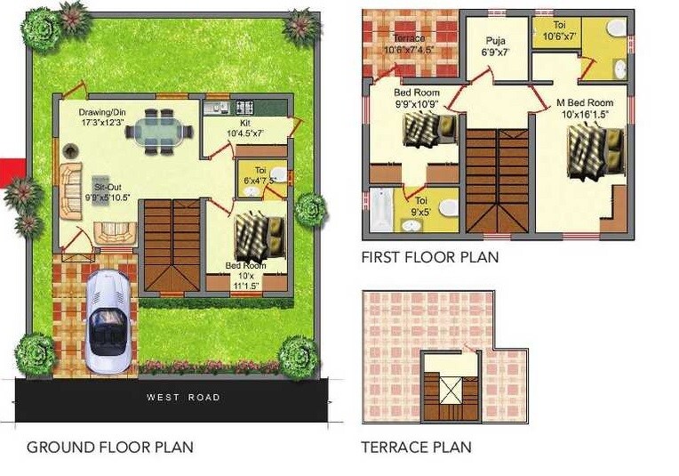 Floor plan of 3 BHK 1800 Sq. Ft. Villa in Pavani Petals, Hyderabad