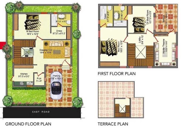 Floor plan of 3 BHK 2300 Sq. Ft. Villa in Pavani Petals, Hyderabad