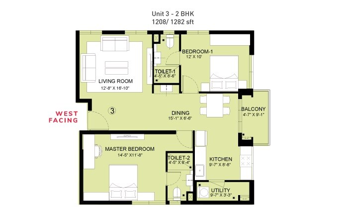 2 BHK 1208 Sq. Ft. Apartment