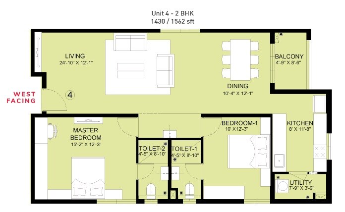 2 BHK 1562 Sq. Ft. Apartment