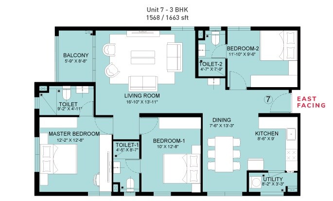 3 BHK 1568 Sq. Ft. Apartment