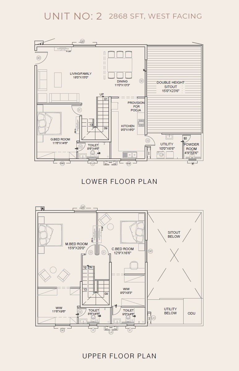 Floor plan of 3 BHK 2668 Sq. Ft. Apartment in PCH River Breeze, Hyderabad